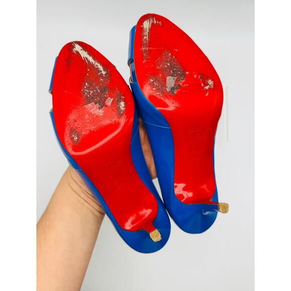 CHRISTIAN LOUBOUTIN  Classic Patent Blue Shelley 90 Pumps  size EU 36 - Picture 9 of 11